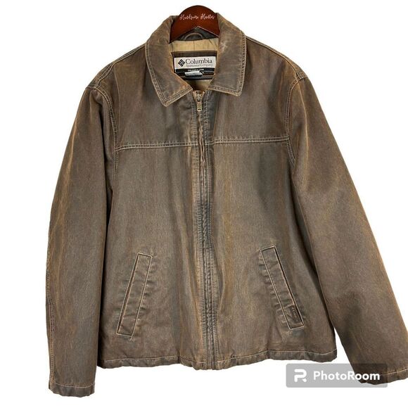 Columbia Mens Faux Leather Lined Jacket Sz XL Coat Bomber Biker Machine Wash Shf - Picture 1 of 12